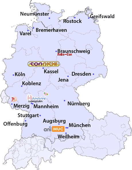 Deutschlandkarte der Animexx-Veranstaltungen